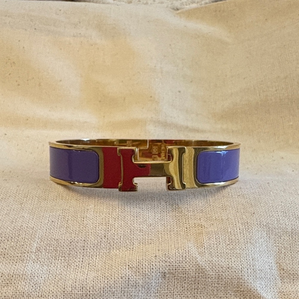 H Gold and Purple Enamel Cuff Bracelet